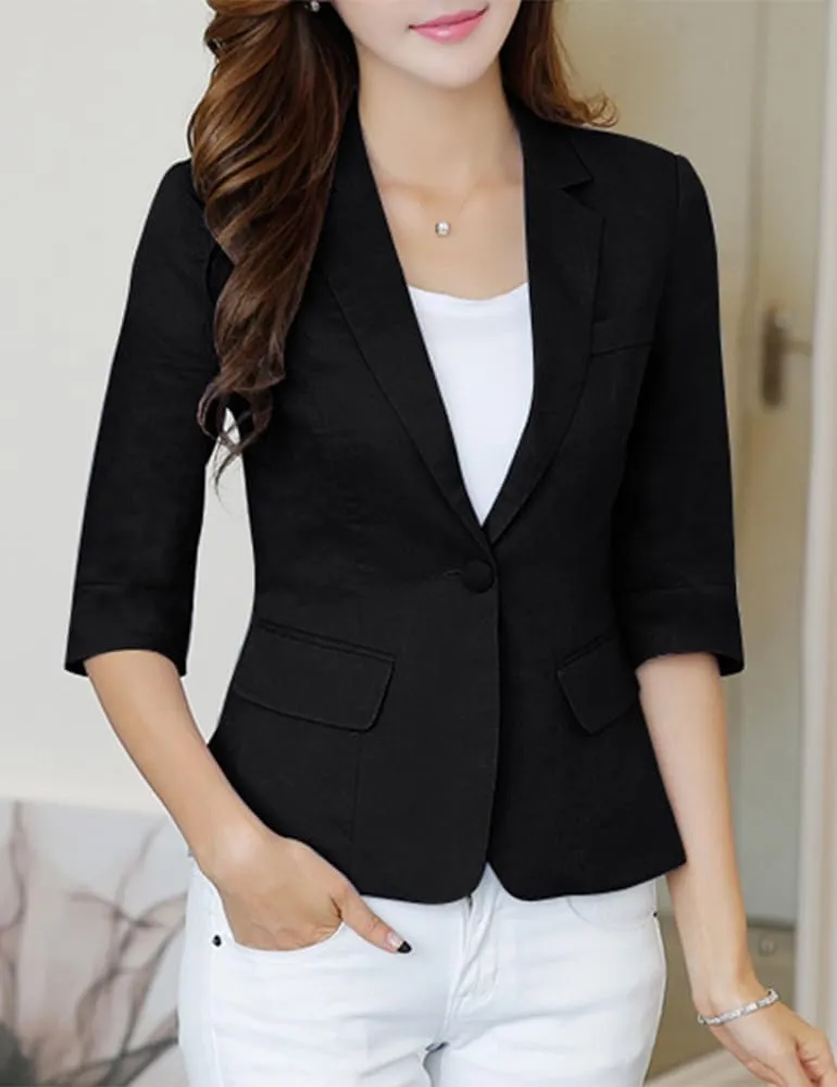 Kinghua Womens Linen Blazer Summer Lightweight Casual One Button Half Sleeve Cotton Linen Blazers Suit Jackets