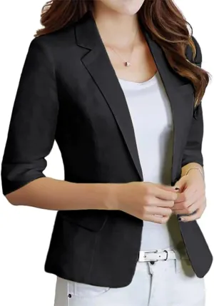 Kinghua Womens Linen Blazer Summer Lightweight Casual One Button Half Sleeve Cotton Linen Blazers Suit Jackets