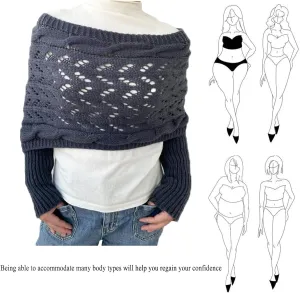 Knitted Cable Wrap,Shrugs for Women,Knitted Wrap,Scarf with Sleeves for Women,Sweater Scarf with Sleeves(Black)