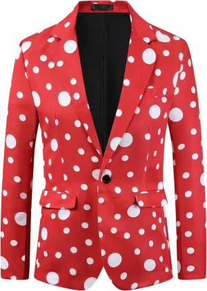 Lars Amadeus Polka Dots Blazers for Men's Classic Slim Fit One Button Business Sport Coats