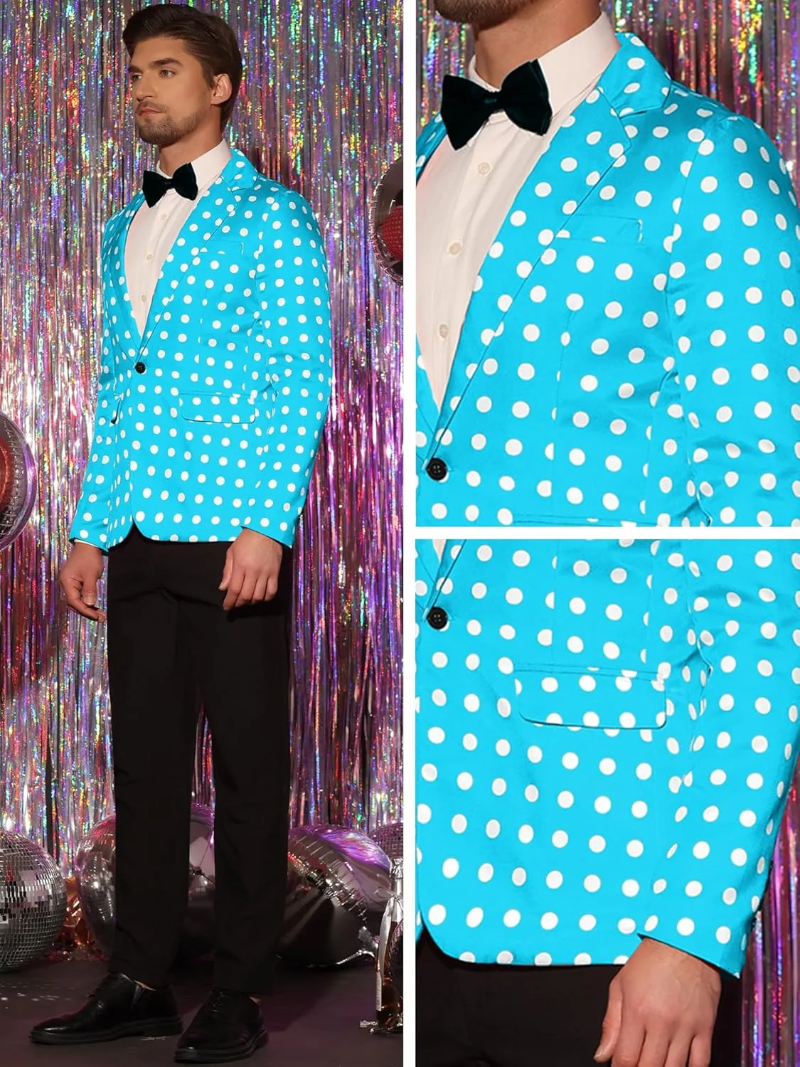 Lars Amadeus Polka Dots Blazers for Men's Classic Slim Fit One Button Business Sport Coats