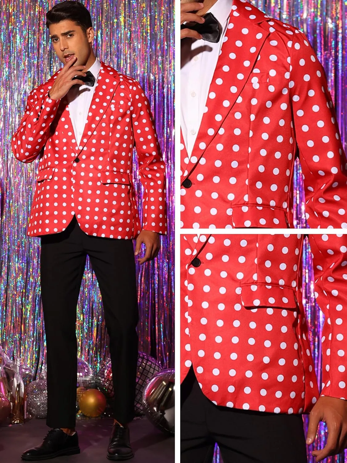 Lars Amadeus Polka Dots Blazers for Men's Classic Slim Fit One Button Business Sport Coats