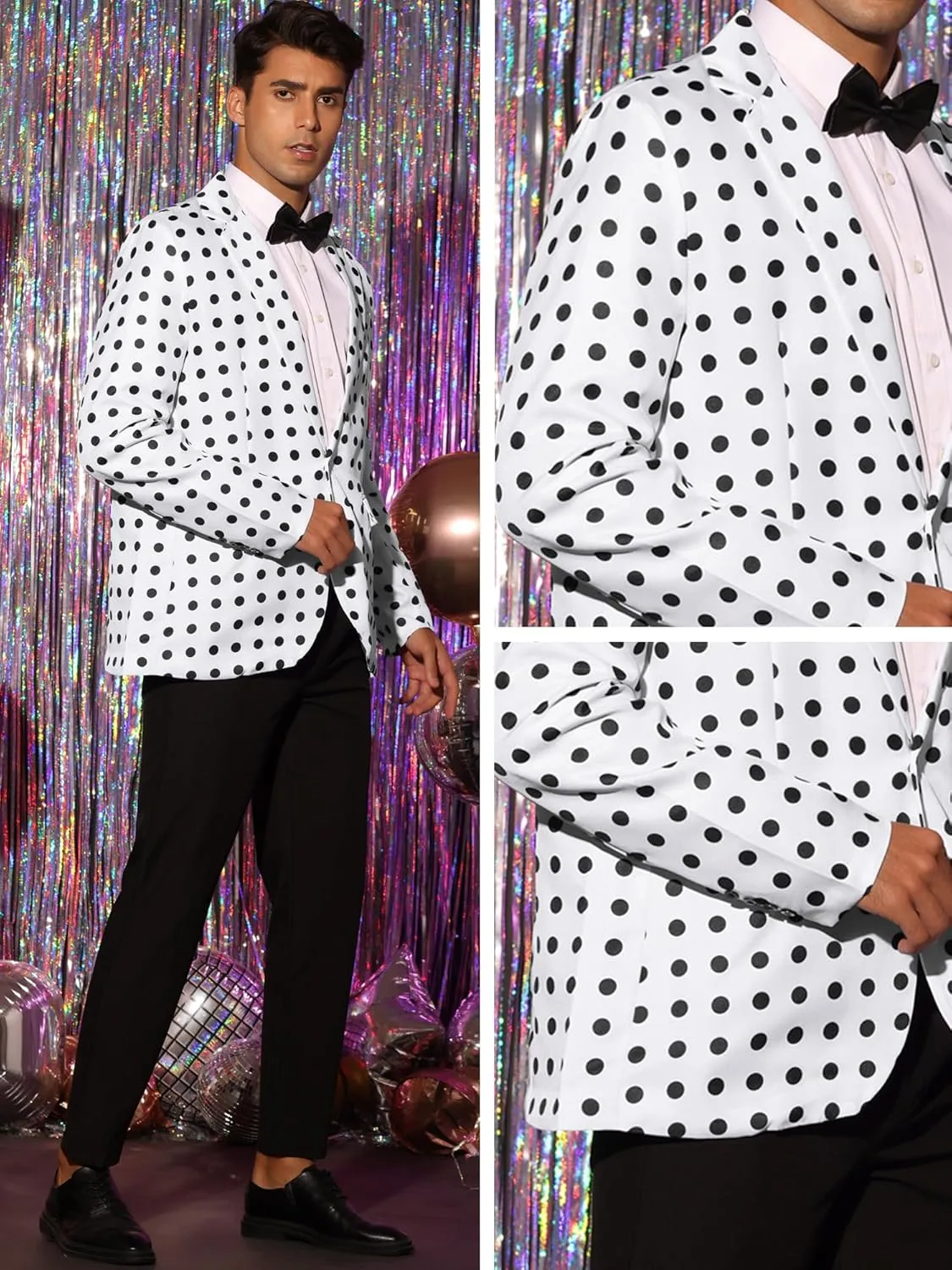 Lars Amadeus Polka Dots Blazers for Men's Classic Slim Fit One Button Business Sport Coats