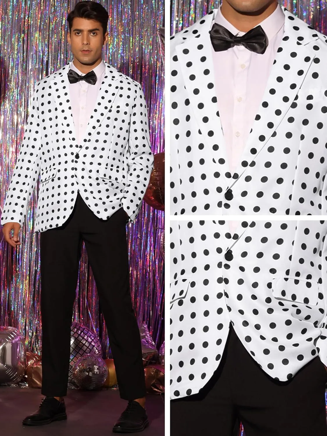 Lars Amadeus Polka Dots Blazers for Men's Classic Slim Fit One Button Business Sport Coats