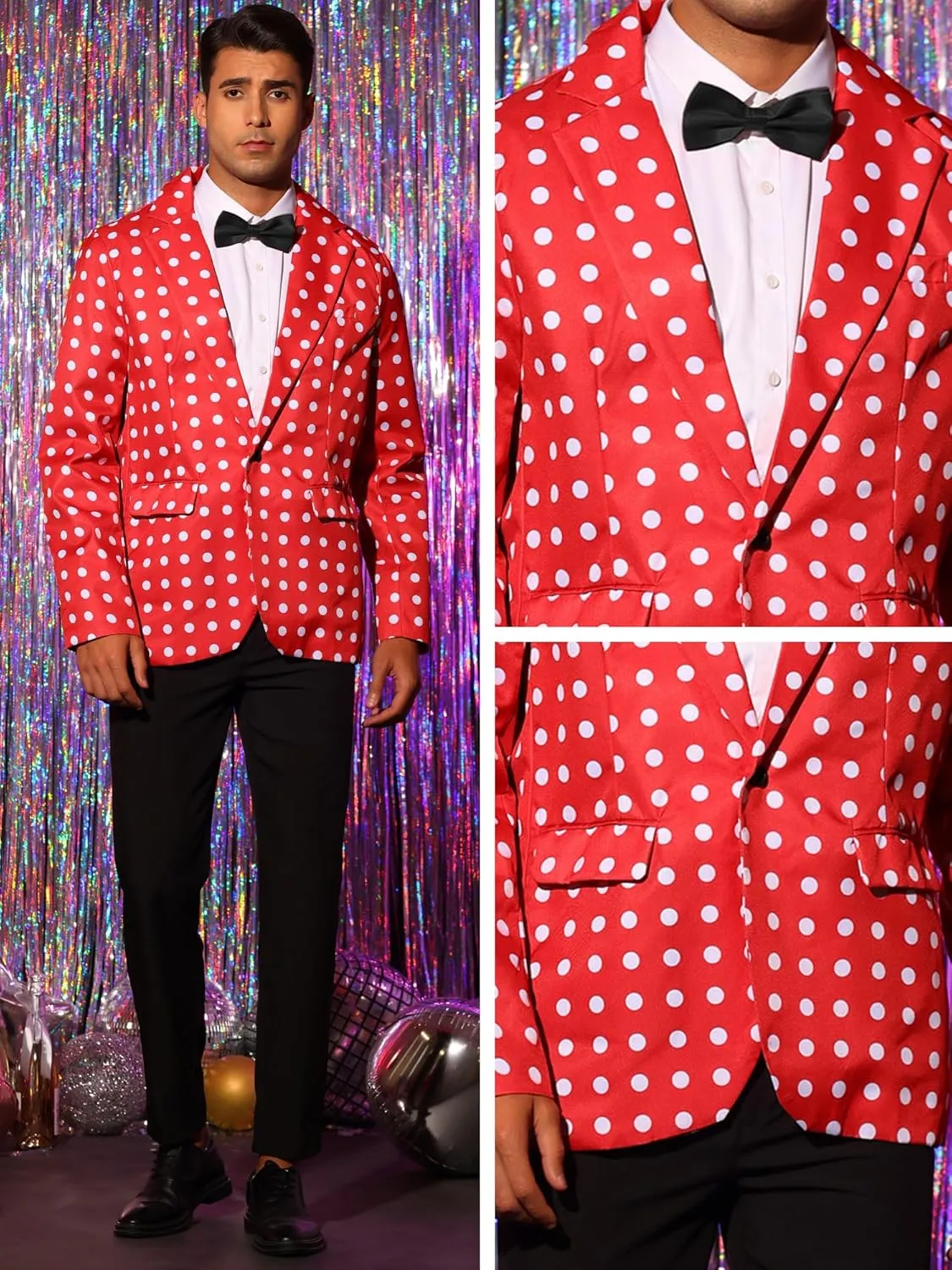 Lars Amadeus Polka Dots Blazers for Men's Classic Slim Fit One Button Business Sport Coats