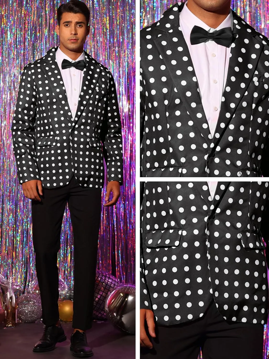 Lars Amadeus Polka Dots Blazers for Men's Classic Slim Fit One Button Business Sport Coats