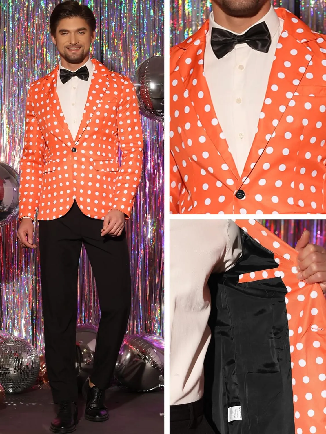 Lars Amadeus Polka Dots Blazers for Men's Classic Slim Fit One Button Business Sport Coats