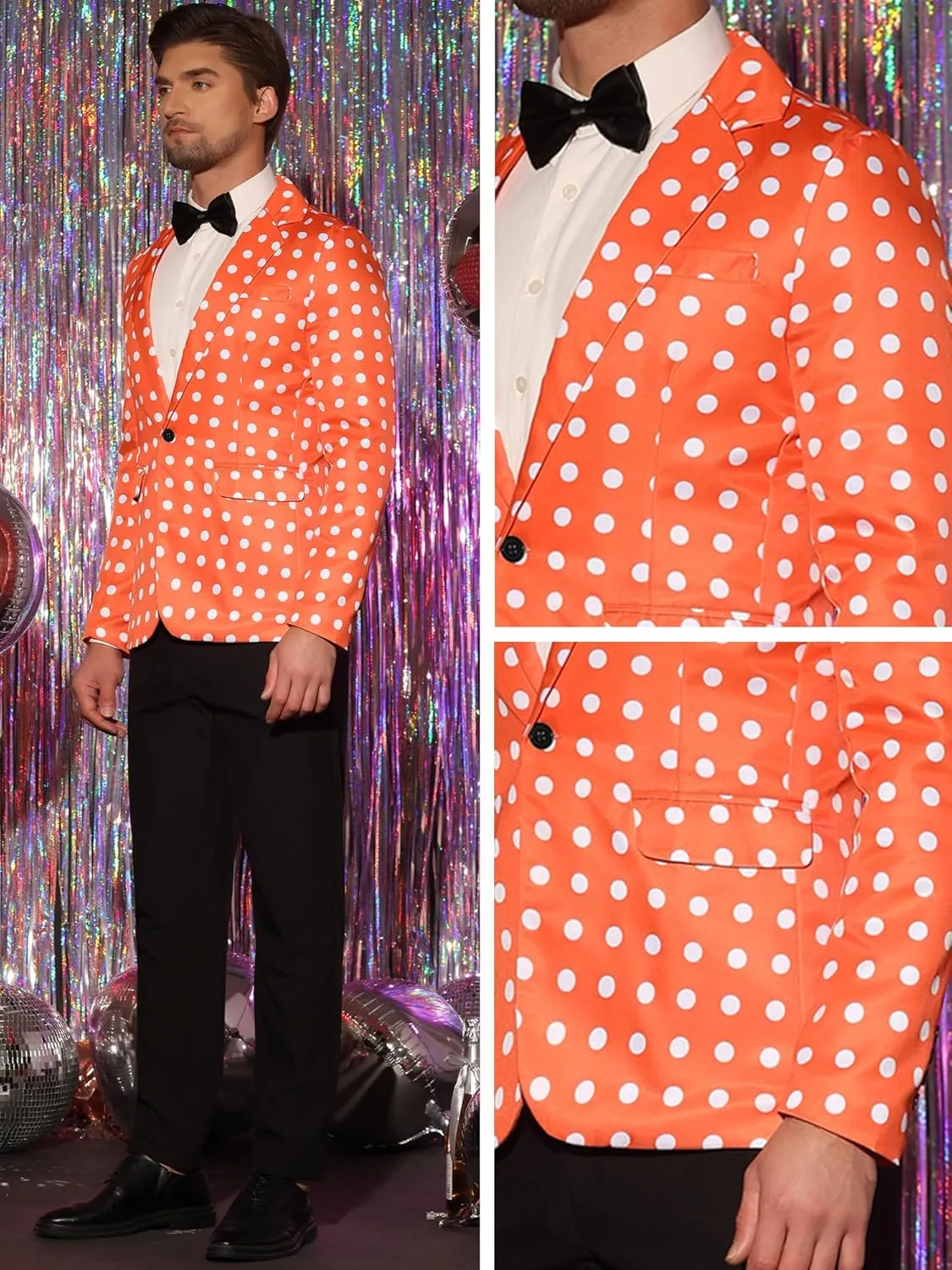 Lars Amadeus Polka Dots Blazers for Men's Classic Slim Fit One Button Business Sport Coats