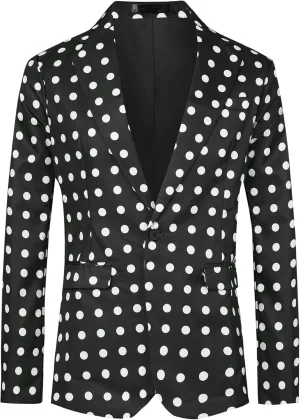Lars Amadeus Polka Dots Blazers for Men's Classic Slim Fit One Button Business Sport Coats