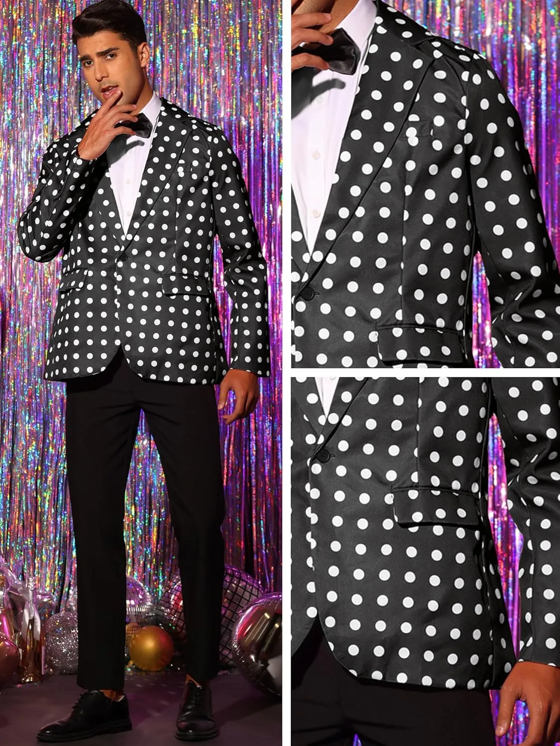 Lars Amadeus Polka Dots Blazers for Men's Classic Slim Fit One Button Business Sport Coats