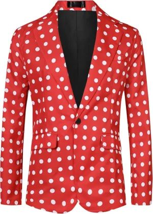 Lars Amadeus Polka Dots Blazers for Men's Classic Slim Fit One Button Business Sport Coats