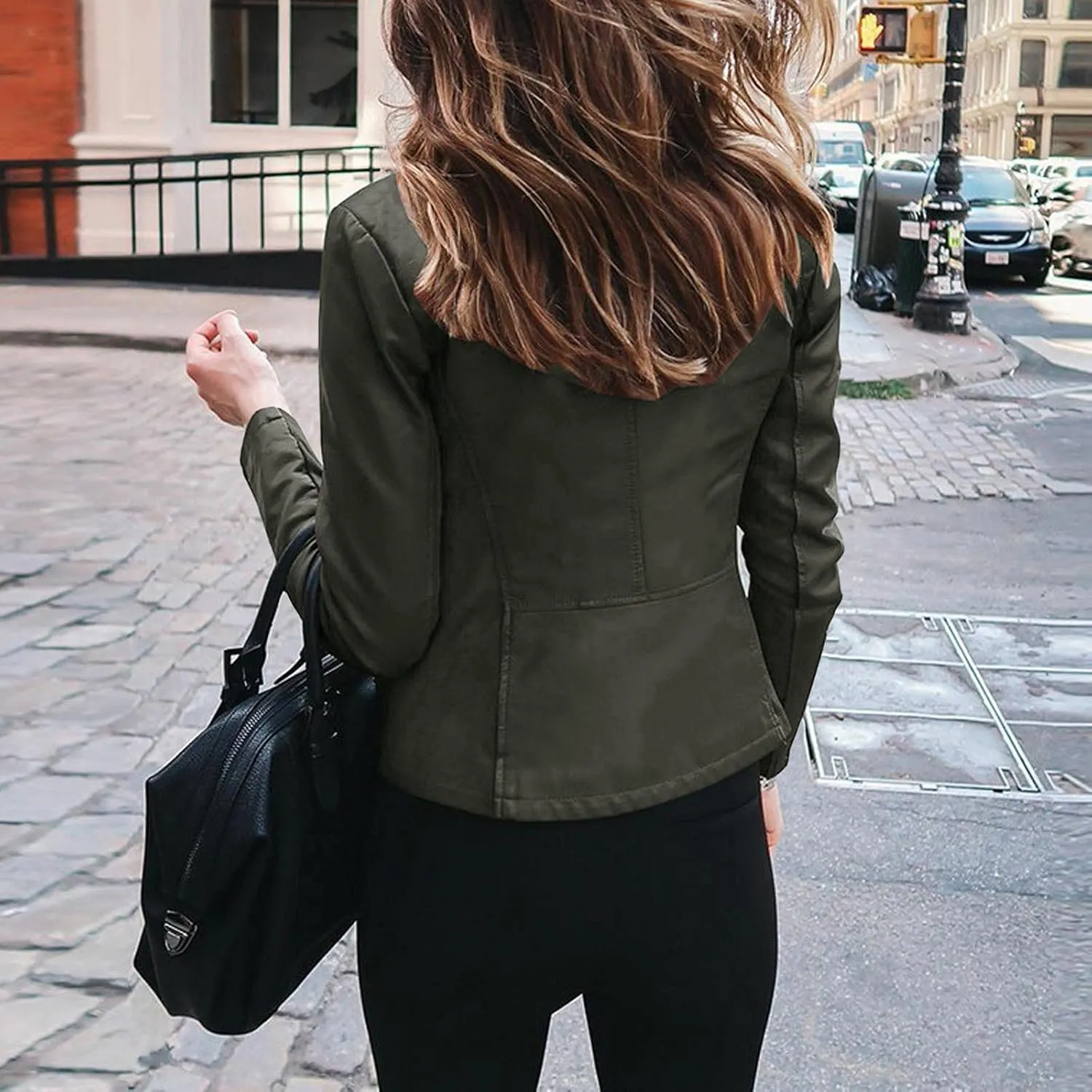 LCMTWX Brown Jacket Women Full Zip Snap Stand Collar Long Sleeve Outwear Cool Slim Jacket Coat for Vacation Daily Biker