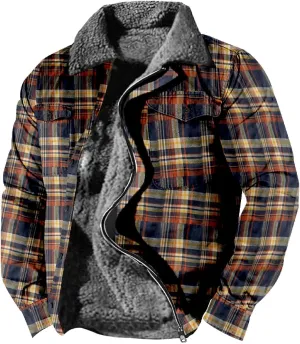 LCMTWX Men's Flannel Jackets Plaid Pocket Hooded Padded Loose Shirt Top Jacket Coats Lined Hooded Plaid Shirt Jacket Fleece