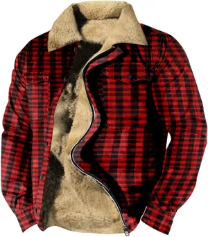 LCMTWX Men's Flannel Jackets Plaid Pocket Hooded Padded Loose Shirt Top Jacket Coats Lined Hooded Plaid Shirt Jacket Fleece