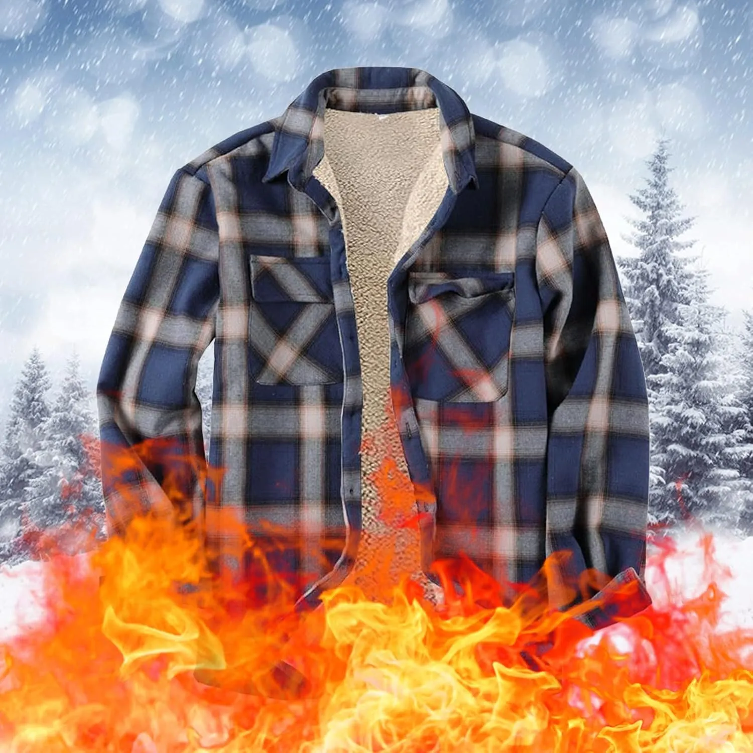 LCMTWX Men's Flannel Jackets Plaid Pocket Hooded Padded Loose Shirt Top Jacket Coats Lined Hooded Plaid Shirt Jacket Fleece