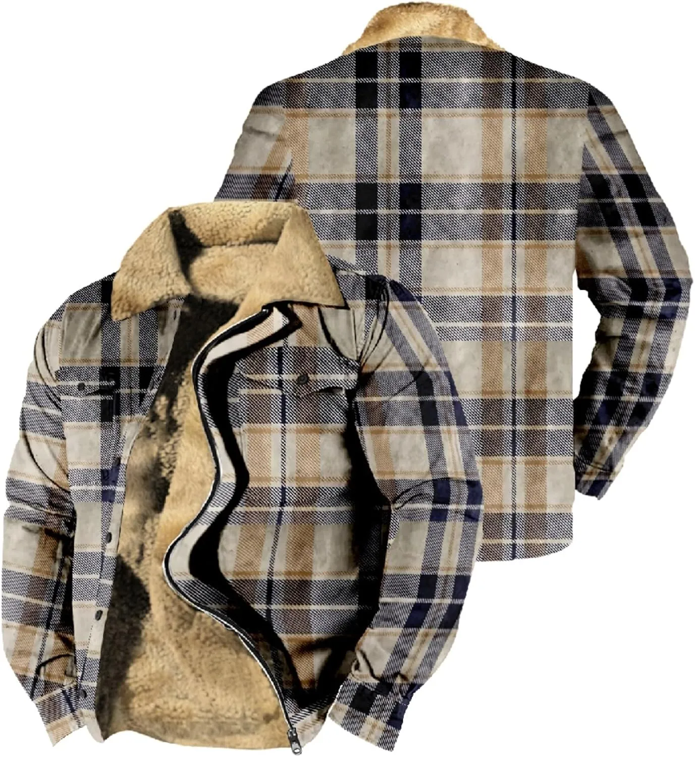 LCMTWX Men's Flannel Jackets Plaid Pocket Hooded Padded Loose Shirt Top Jacket Coats Lined Hooded Plaid Shirt Jacket Fleece