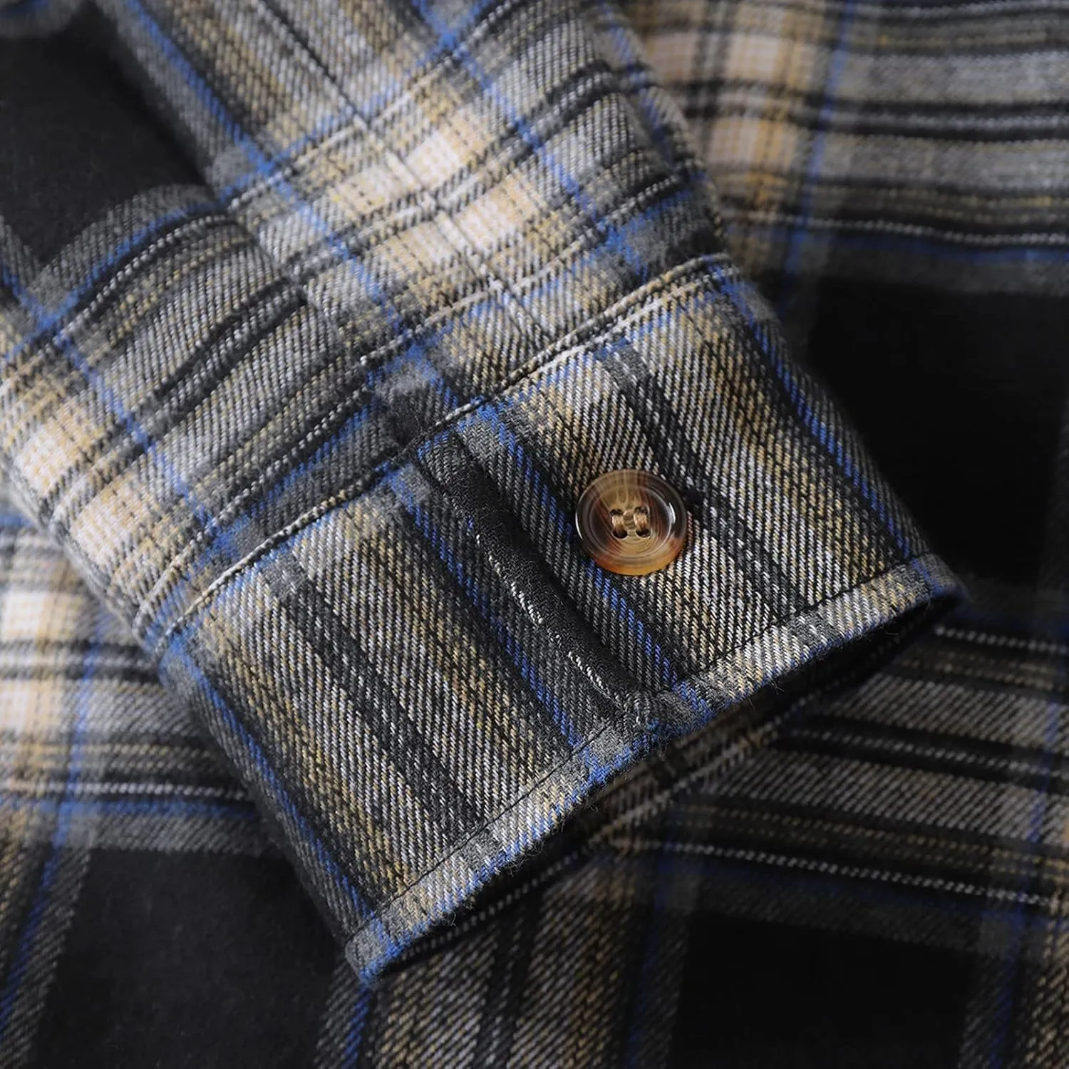 LCMTWX Men's Flannel Jackets Plaid Pocket Hooded Padded Loose Shirt Top Jacket Coats Lined Hooded Plaid Shirt Jacket Fleece