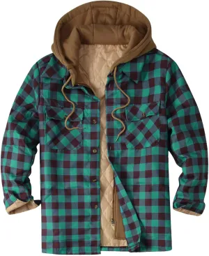 LCMTWX Men's Plaid Hooded Shirts Plaid Print Hooded Zipper Pocket Long Sleeve Shirt Patchwork Jacket Lightweight Shirt