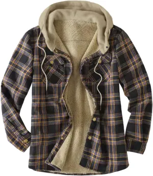 LCMTWX Men's Plaid Hooded Shirts Plaid Print Hooded Zipper Pocket Long Sleeve Shirt Patchwork Jacket Lightweight Shirt