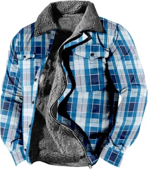 LCMTWX Men's Plaid Hooded Shirts Plaid Print Lapel Button Down Pocket Long Sleeve Shirt Patchwork Jacket Thickened ​Coat