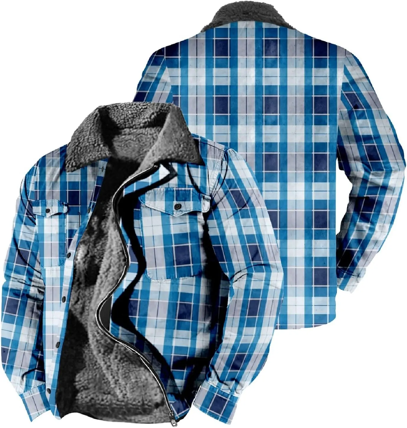 LCMTWX Men's Plaid Hooded Shirts Plaid Print Lapel Button Down Pocket Long Sleeve Shirt Patchwork Jacket Thickened ​Coat
