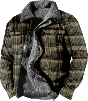 LCMTWX Men's Plaid Hooded Shirts Plaid Print Lapel Button Down Pocket Long Sleeve Shirt Patchwork Jacket Thickened ​Coat