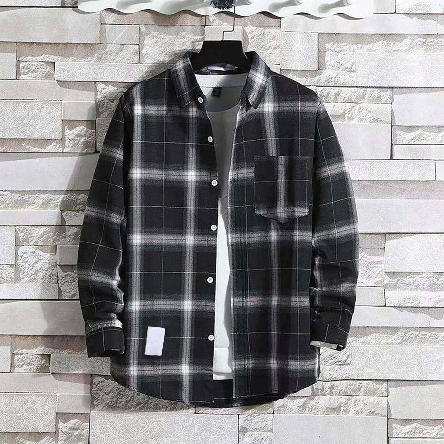 LCMTWX Mens Plaid Jacket Winter Plaid Lapel Pocket Loose Coat Jacket Woolen Coat Top Blouse Fleece Button Down Jackets