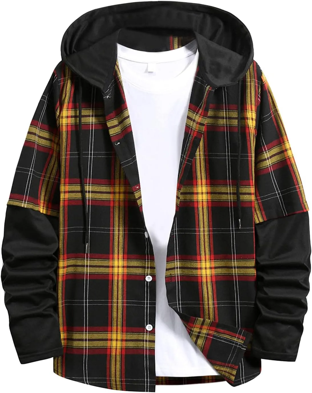 LCMTWX Mens Plaid Jacket Winter Plaid Lapel Pocket Loose Coat Jacket Woolen Coat Top Blouse Fleece Button Down Jackets