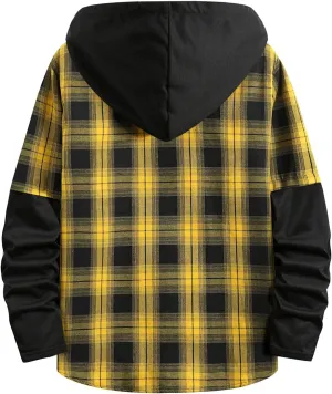 LCMTWX Mens Plaid Jacket Winter Plaid Lapel Pocket Loose Coat Jacket Woolen Coat Top Blouse Fleece Button Down Jackets