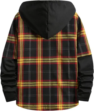 LCMTWX Mens Plaid Jacket Winter Plaid Lapel Pocket Loose Coat Jacket Woolen Coat Top Blouse Fleece Button Down Jackets