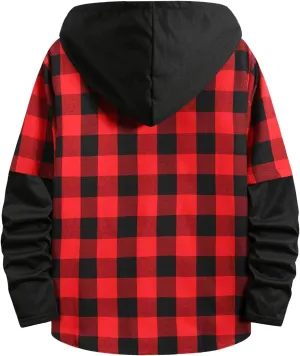 LCMTWX Mens Plaid Jacket Winter Plaid Lapel Pocket Loose Coat Jacket Woolen Coat Top Blouse Fleece Button Down Jackets