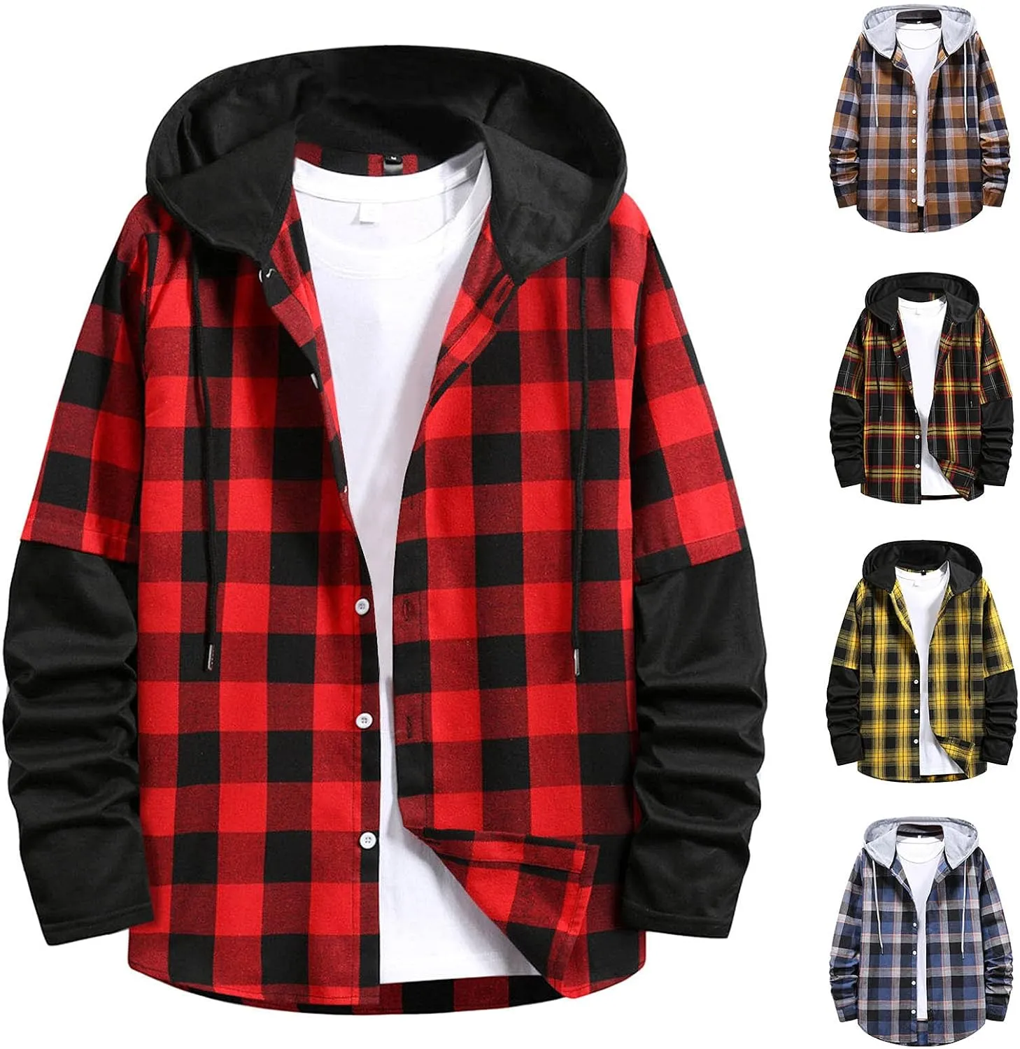 LCMTWX Mens Plaid Jacket Winter Plaid Lapel Pocket Loose Coat Jacket Woolen Coat Top Blouse Fleece Button Down Jackets