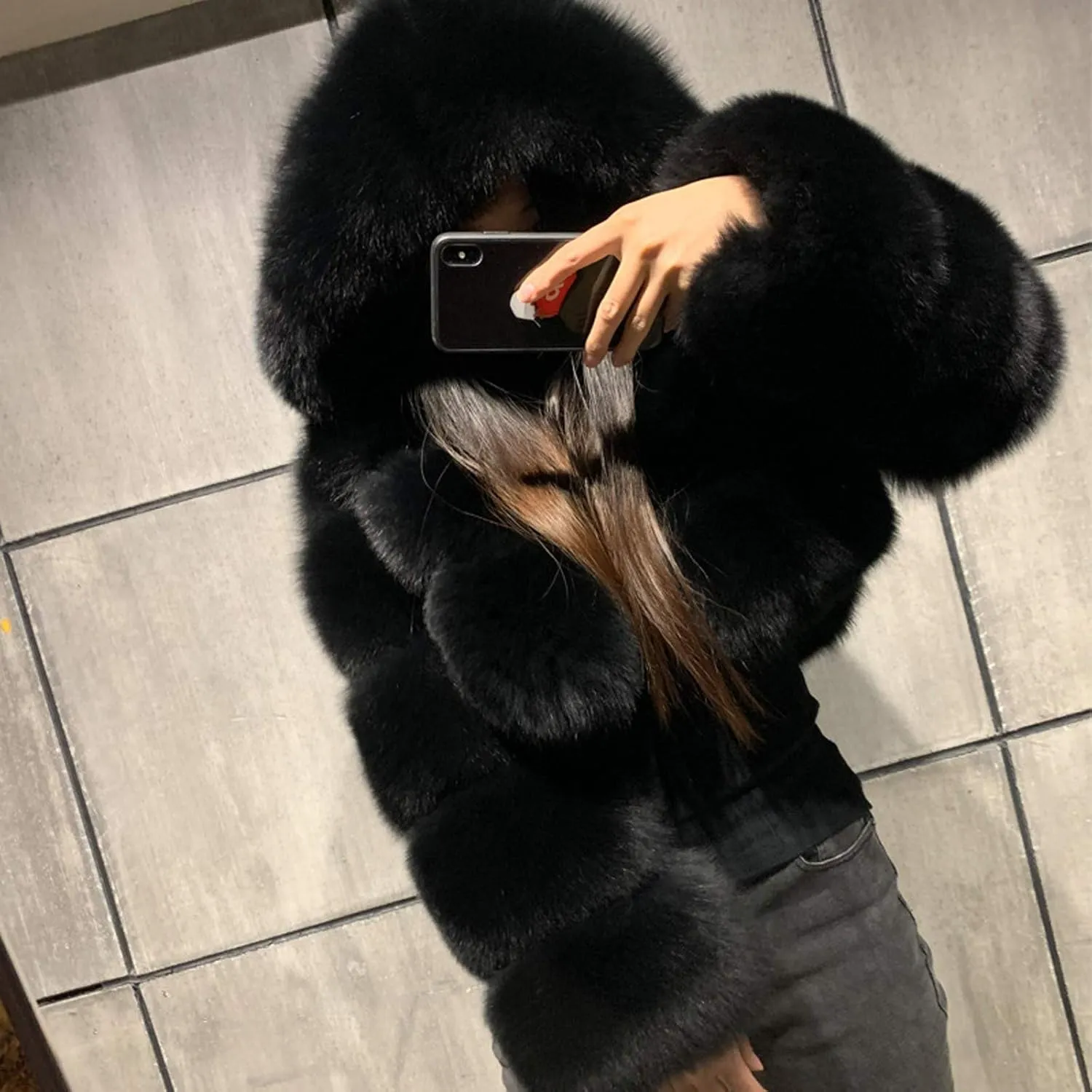 LCMTWX Winter Coats for Women Furry Women Long Jacket Faux Sleeve Short Warm Women's Coat Shaggy Coat Open Front White Faux