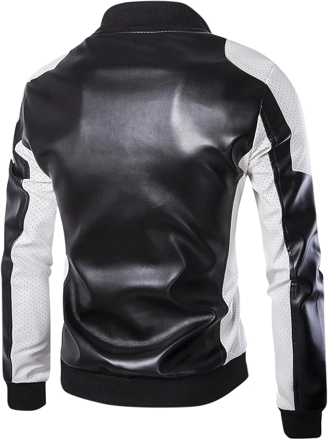 Leather Jacket Men Color Block Motorcycle Jacket Waterproof Biker Jacket Zip up PU Leather Moto Jacket Winter Coat