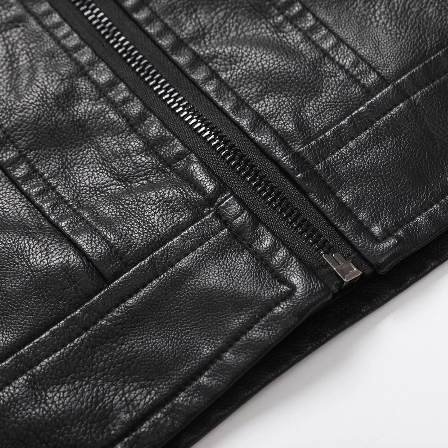 Leather Jacket Men Color Block Motorcycle Jacket Waterproof Biker Jacket Zip up PU Leather Moto Jacket Winter Coat