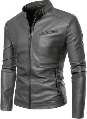 Leather Jacket Men Fleece Lined Motorcycle Jacket Waterproof Biker Jacket Plus Size Winter Coat Casual Moto Jacket