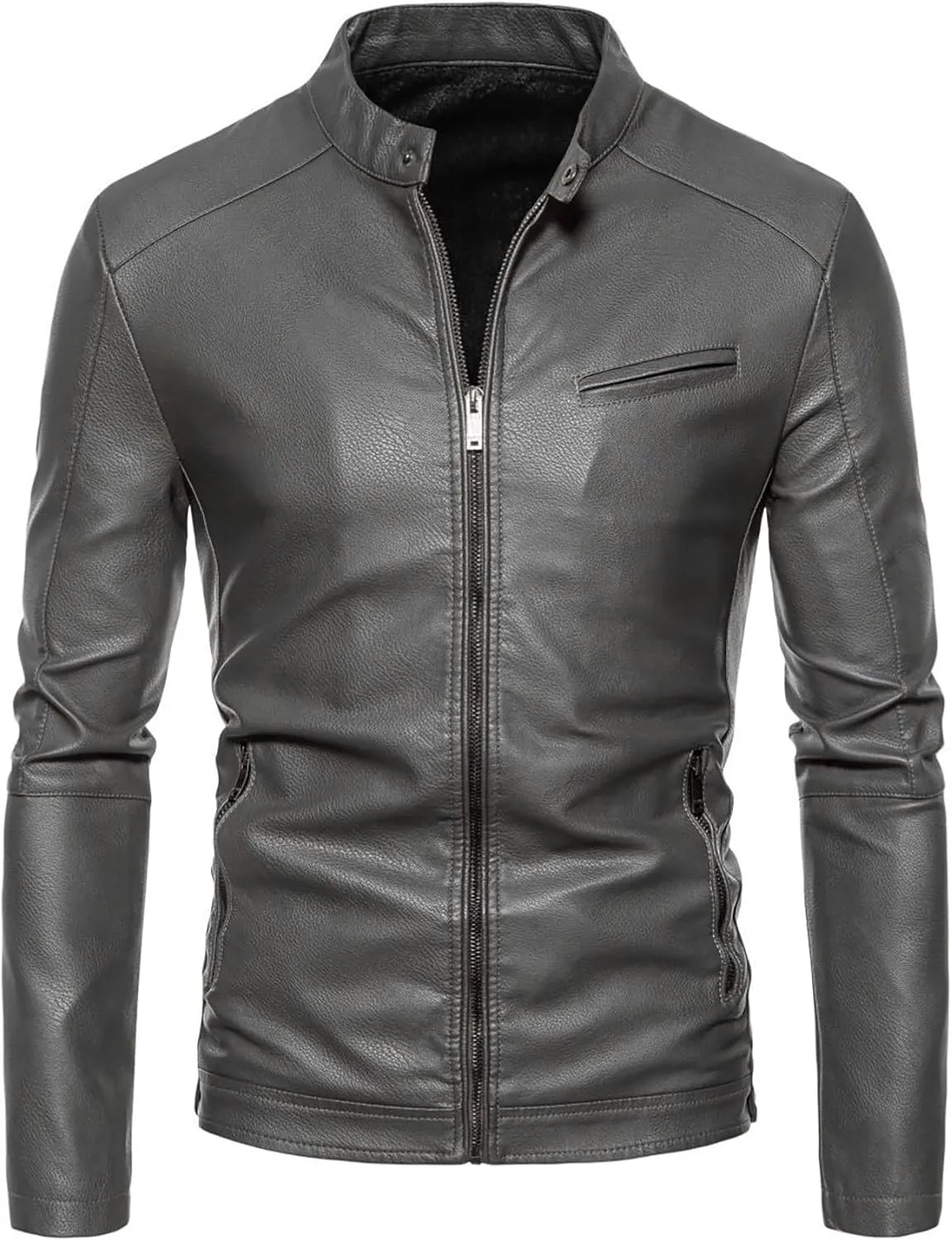 Leather Jacket Men Fleece Lined Motorcycle Jacket Waterproof Biker Jacket Plus Size Winter Coat Casual Moto Jacket