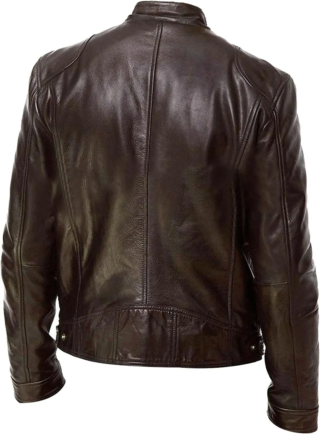 Leather Jacket Men Plus Size Zip Up Stand Collar Jackets Casual Faux Leather Motocycle Coats Cool Outwear With Pockets