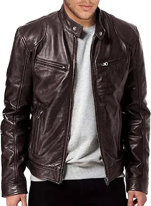 Leather Jacket Men Plus Size Zip Up Stand Collar Jackets Casual Faux Leather Motocycle Coats Cool Outwear With Pockets