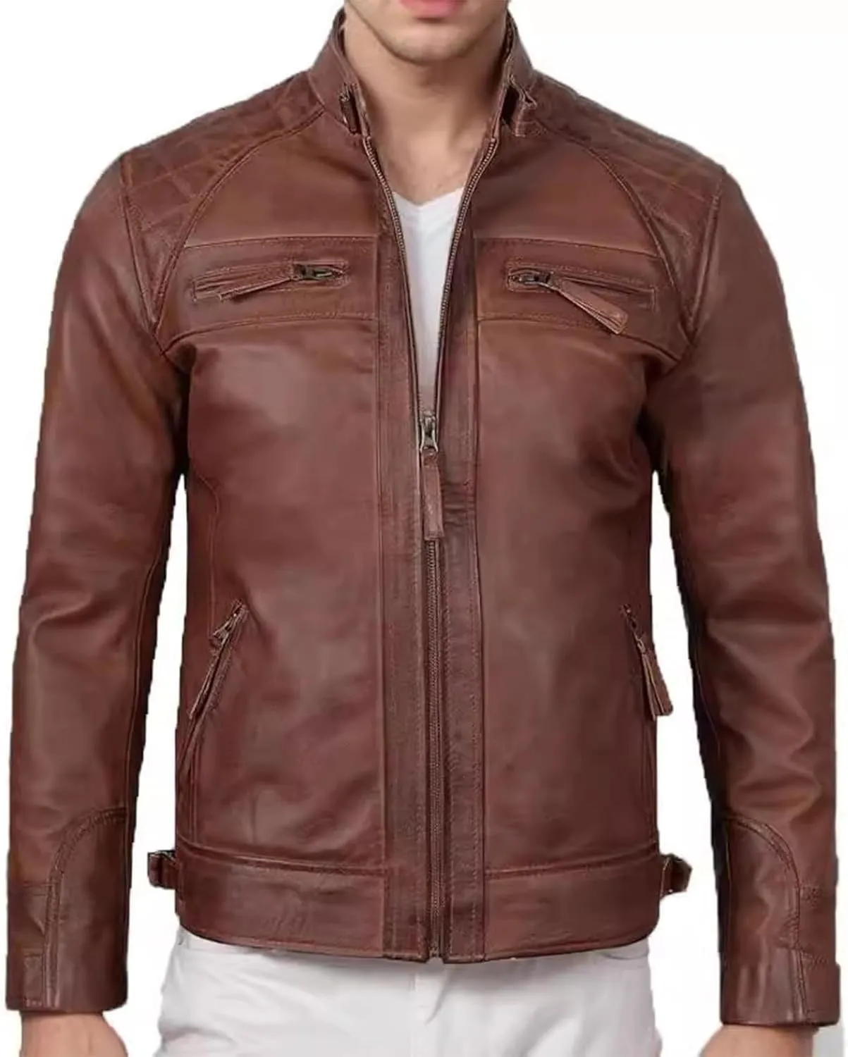 Leather Jacket Men Stand Collar Moto Jacket Plus Size Steampunk Jacket Waterproof Biker Jacket Casual Winter Coat