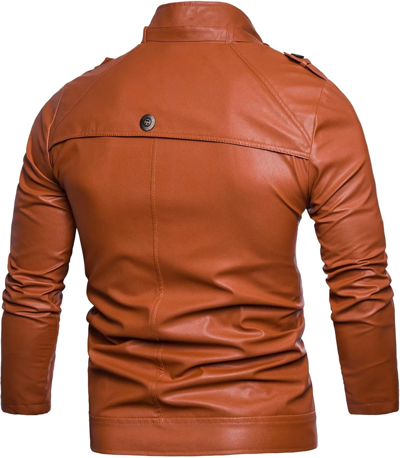 Leather Jacket Men Stand Collar Moto Jacket Zip up Biker Jacket Waterproof Windproof Winter Jacket with Zipper Pocket