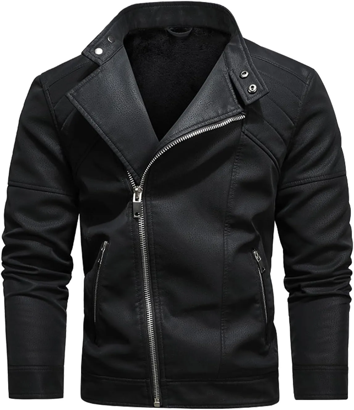 Leather Jacket Men Zip up Biker Jacket Vintage Motorcycle Jacket Stand Collar Moto Jacket Windbreaker Winter Coat