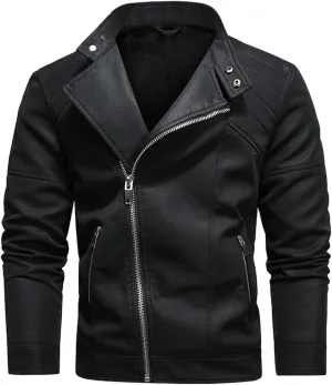 Leather Jacket Men Zip up Biker Jacket Vintage Motorcycle Jacket Stand Collar Moto Jacket Windbreaker Winter Coat
