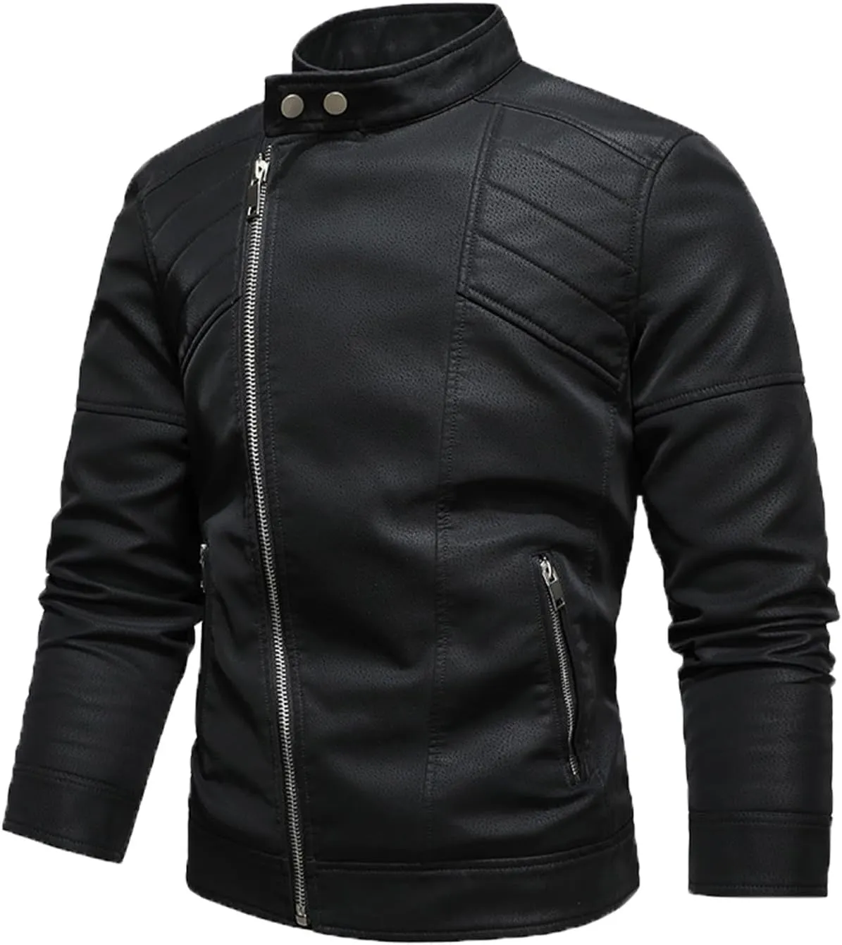 Leather Jacket Men Zip up Biker Jacket Vintage Motorcycle Jacket Stand Collar Moto Jacket Windbreaker Winter Coat