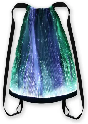 LED Light up Backpack Glowing Bag For Rave Music Festival Party Christmas Halloween, Unisex Flashing Drawstring Bag,Multicolor,Mobile APP Control