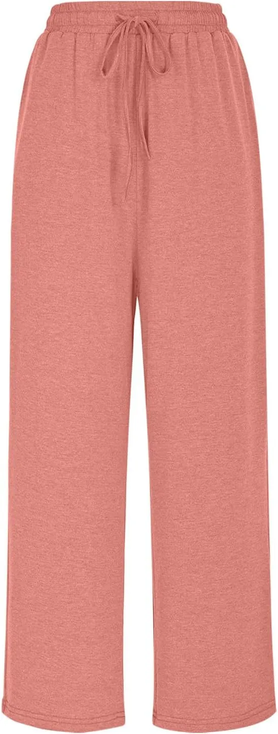 LEMONONSTORE 2025 Cotton Linen Capri Wide Leg Pants for Women Elastic Waist Dressy Shorts Flowy Ankle Trousers with Pockets