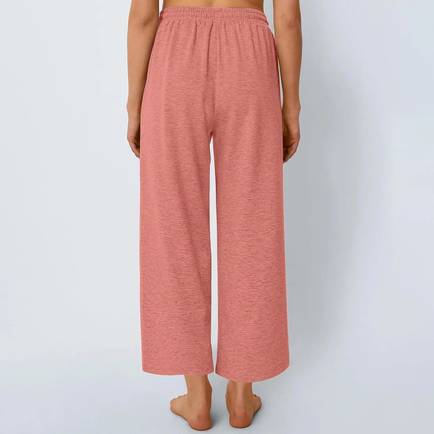 LEMONONSTORE 2025 Cotton Linen Capri Wide Leg Pants for Women Elastic Waist Dressy Shorts Flowy Ankle Trousers with Pockets