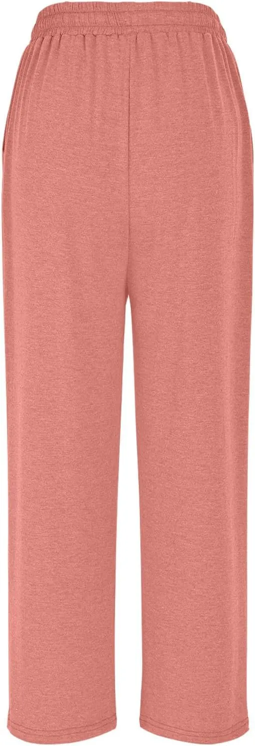 LEMONONSTORE 2025 Cotton Linen Capri Wide Leg Pants for Women Elastic Waist Dressy Shorts Flowy Ankle Trousers with Pockets