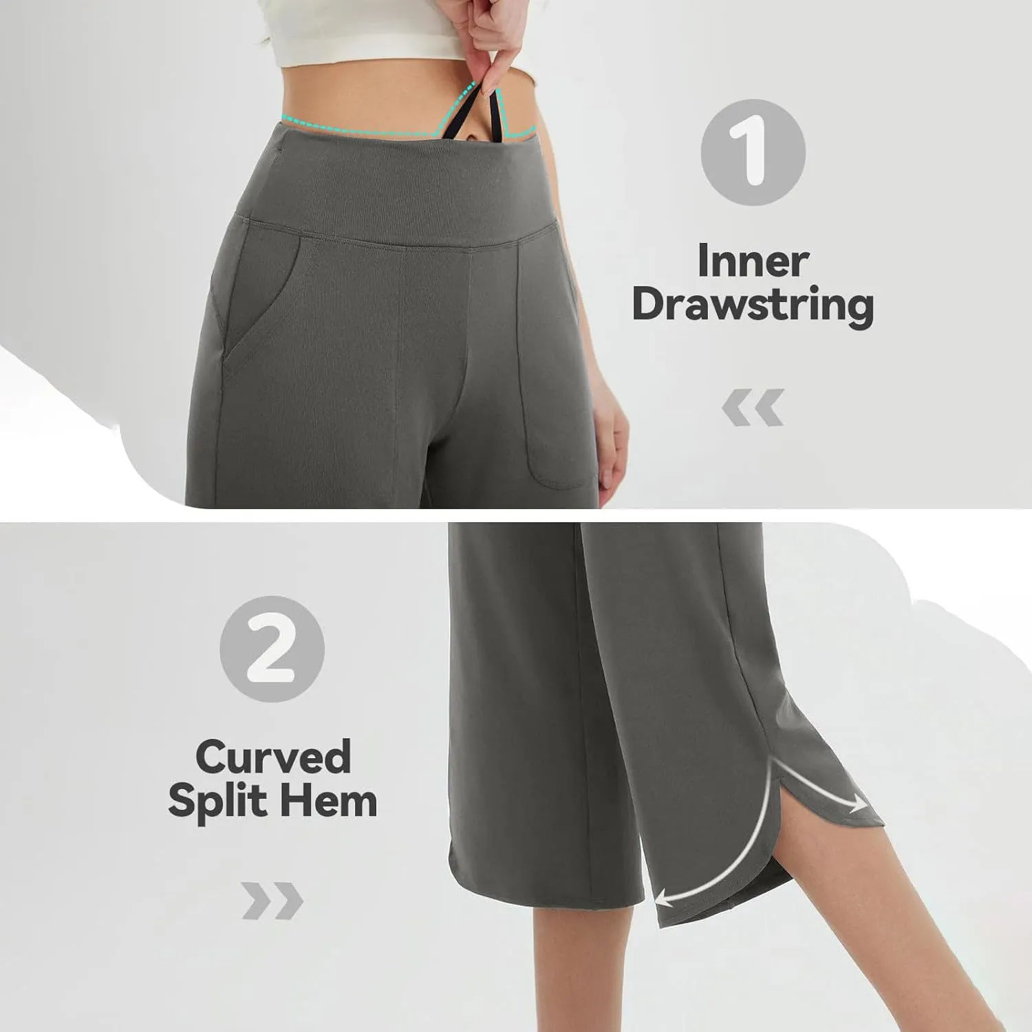 LEMONONSTORE High Waist Wide Leg Yoge Capri Pants for Women Loose Casual Knee-Length Lounge Straight Gym Shorts with Pockets
