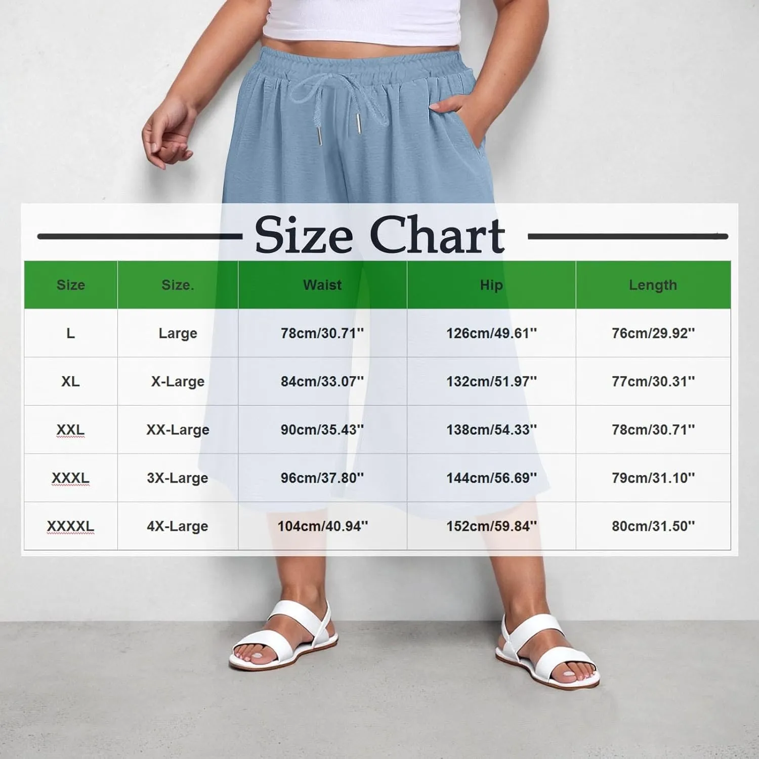 LEMONONSTORE Plus Size Women Boho Summer Capris Elastic Waist Wide Leg Straight Cropped Pants Casual Loose Below-Knee Shorts